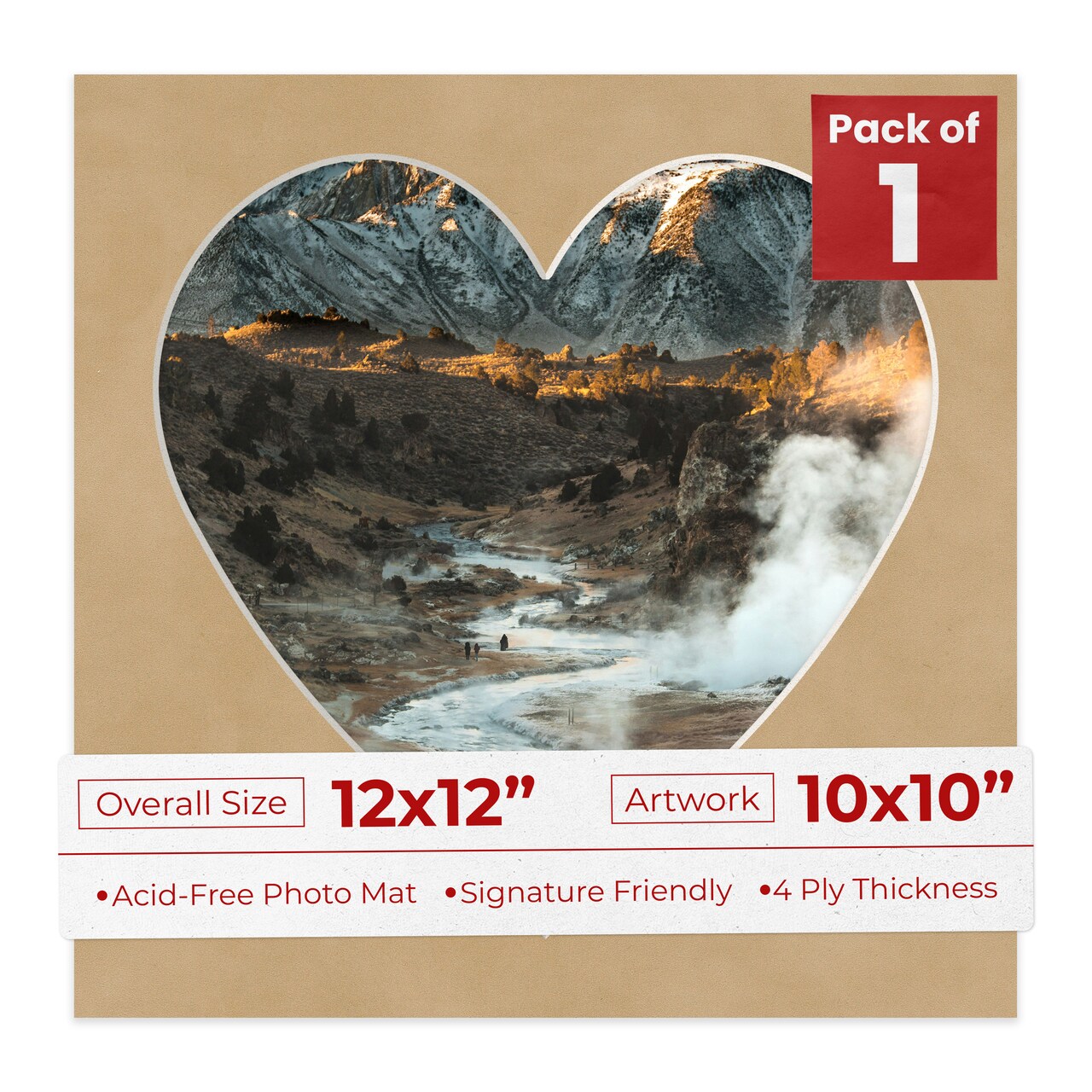 Beige Suede Mat Board for 12x12 Frames - Heart Opening for 10x10 Photos
